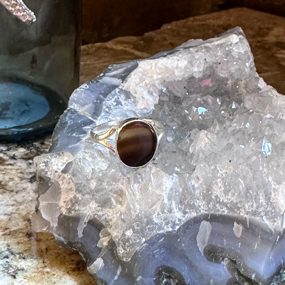 Silver Brown Agate Stone Ring